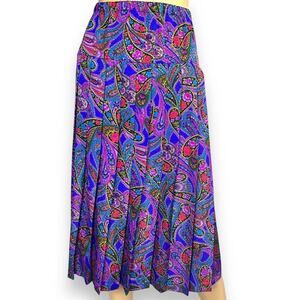 Vintage colorful midi skirt pleated elastic